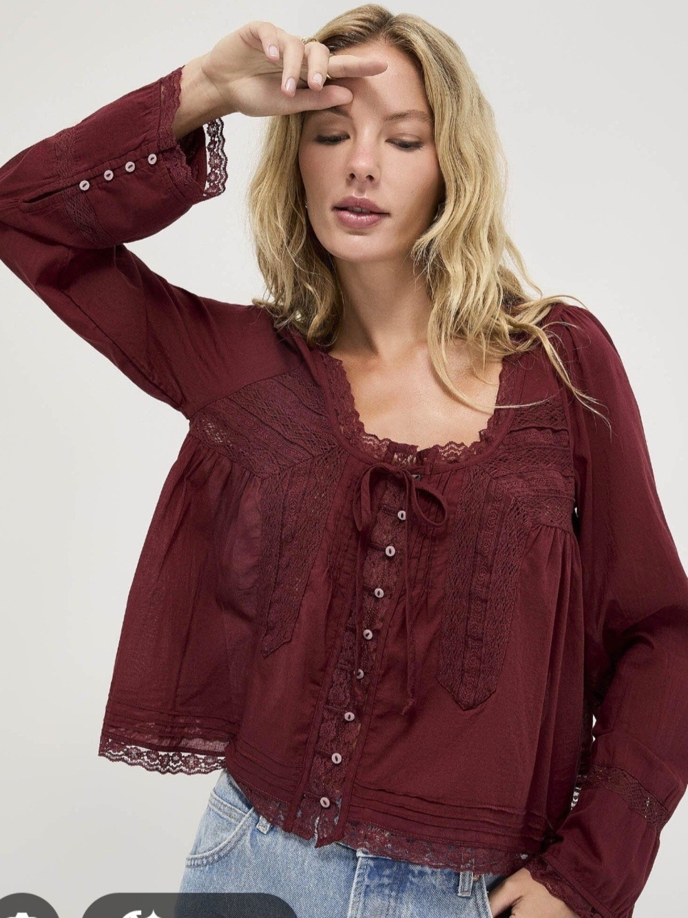 Free People Forevemore Crochet And Lace Blouse In Burgundy Sz M